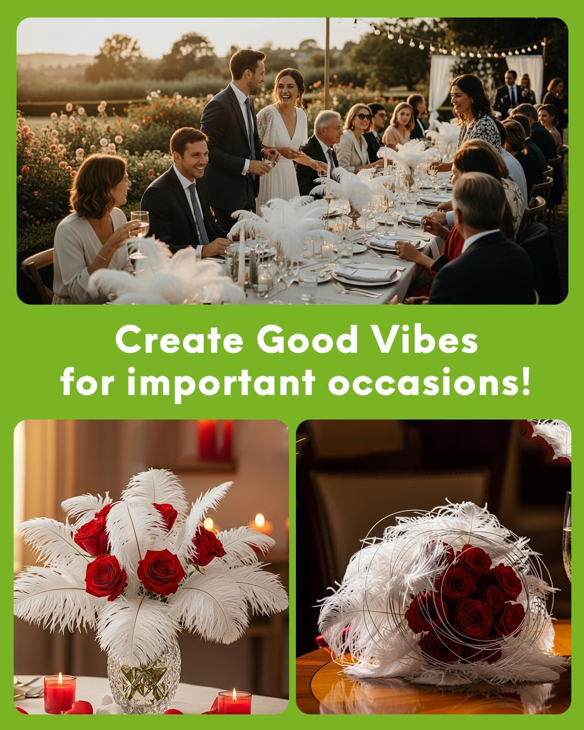 NEWONG 30pcs White Ostrich Feathers Natural Bulk 9-12inch(23-30cm) Vase Craft Wedding Home Party Centerpieces Christmas Day Decoration