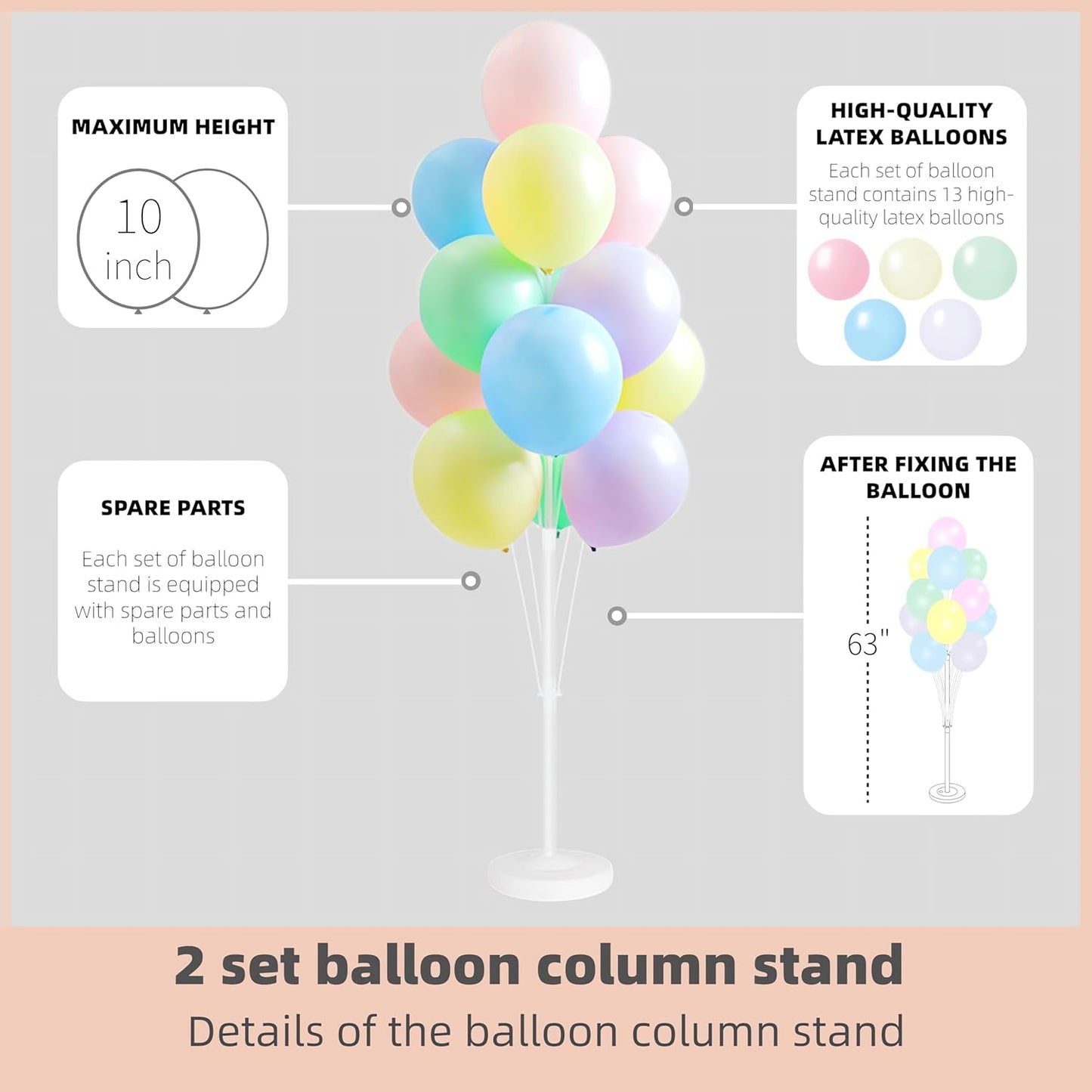 Balloon Column Kit Set of 2 With Balloons Included - Balloon Tower with Stand, Base, and Pole,Backdrop Decoration for Wedding, Baby Shower, Birthday Party, or Bachelorette Parties (Macaron)