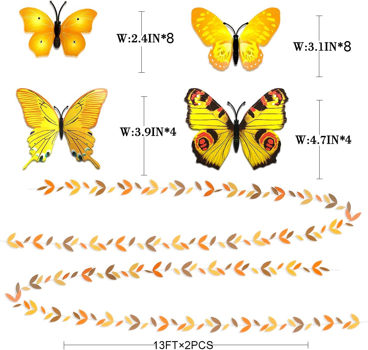 Fall Party Decorations Kit Yellow Orange Brown Paper Hanging Fans Lantern Flowers Pom Pom with 3D Butterfly Autumn Leaves Garland for Wedding Bridal Shower Birthday Harvest Thanksgiving Party Supplies