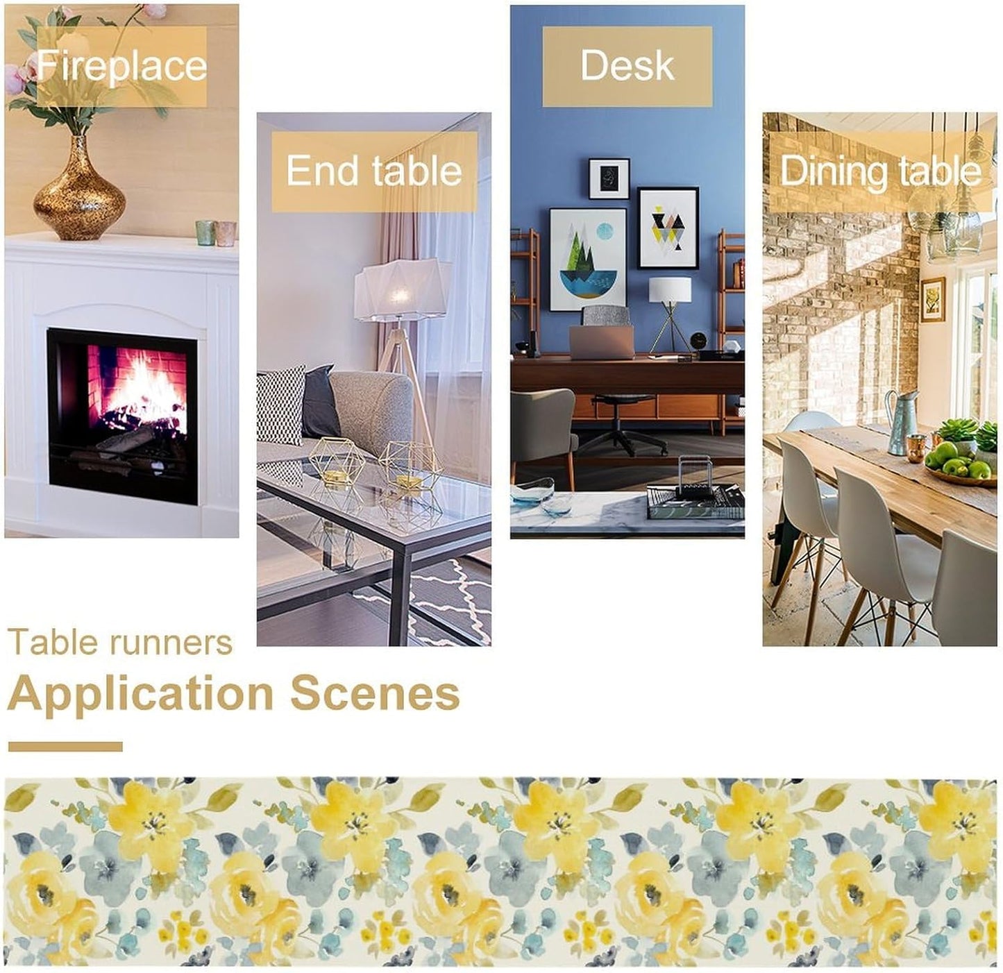 Watercolor Floral Table Runner, Seasonal Summer Yellow Flower Print Kitchen Dinning Table Runner for Indoor Outdoor Home Wedding Party Holiday, 13x120 Inch