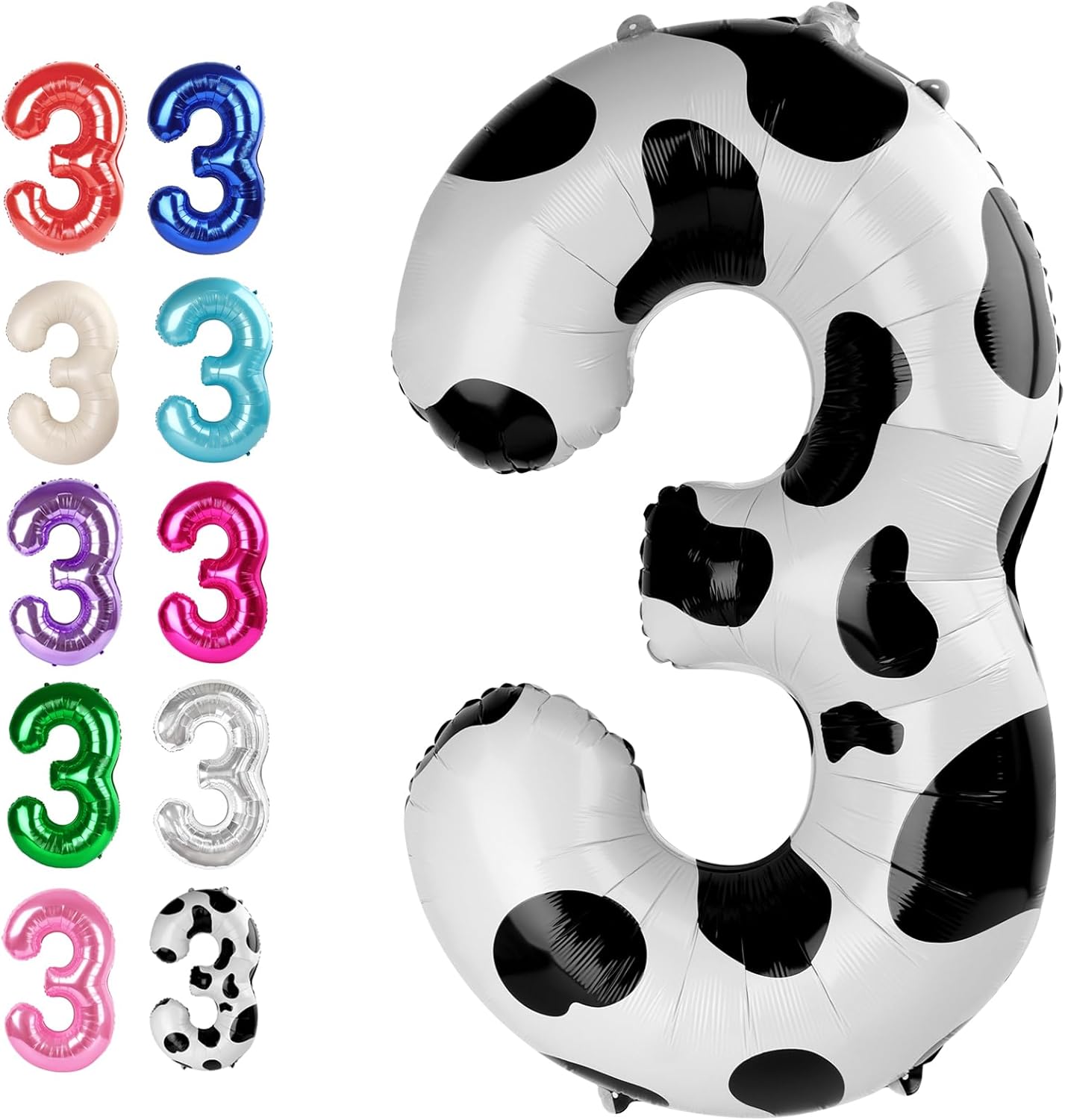 40 Inch Cow Print 3 Large Number Balloon, 3 13 23 30 33 36 38 Cow Print Birthday Party Decorations, Number Three Foil Balloons for Anniversary Party Graduations Celebration Supplies