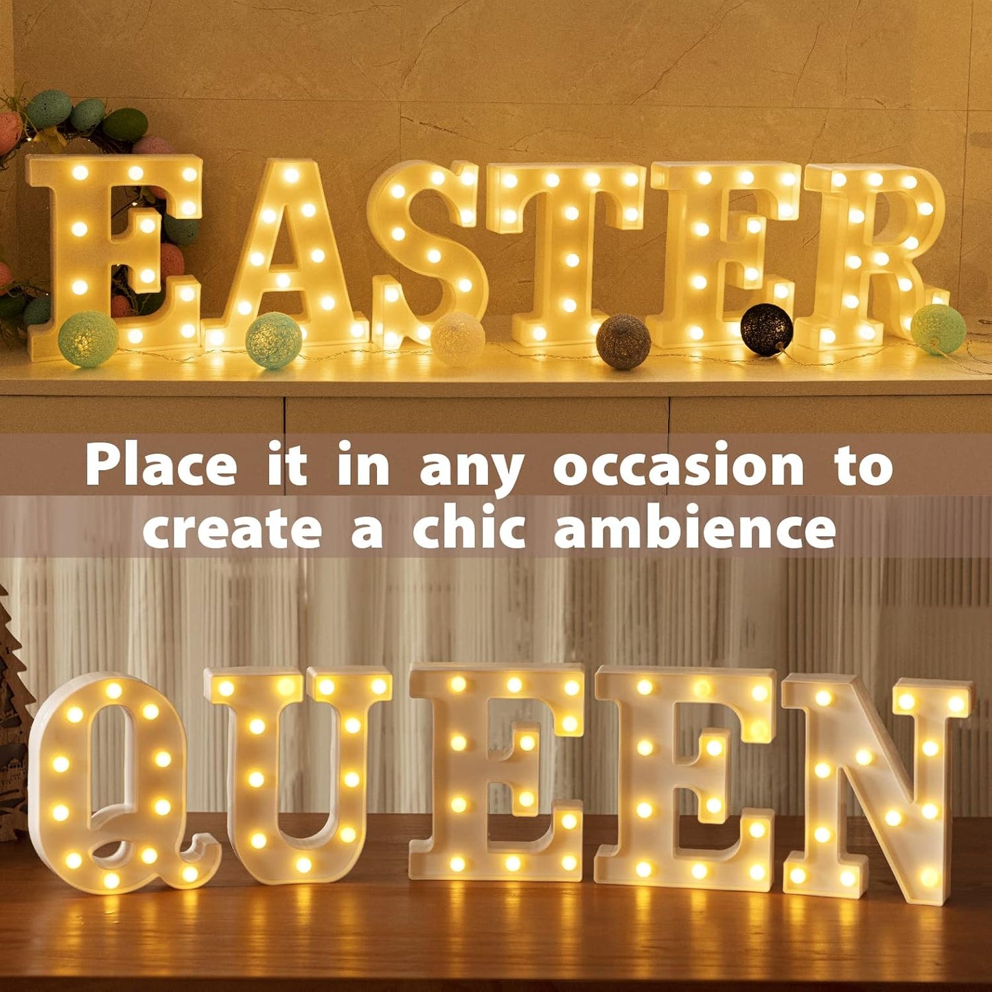 LED Marquee Letters Lights Sign-E, HXWEIYE Led Letters Lights 26 Alphabet, Light Up Number 0-9 Letters Sign for Party Home Birthday Anniversary Battery Powered Lighted Letters(Warm White)