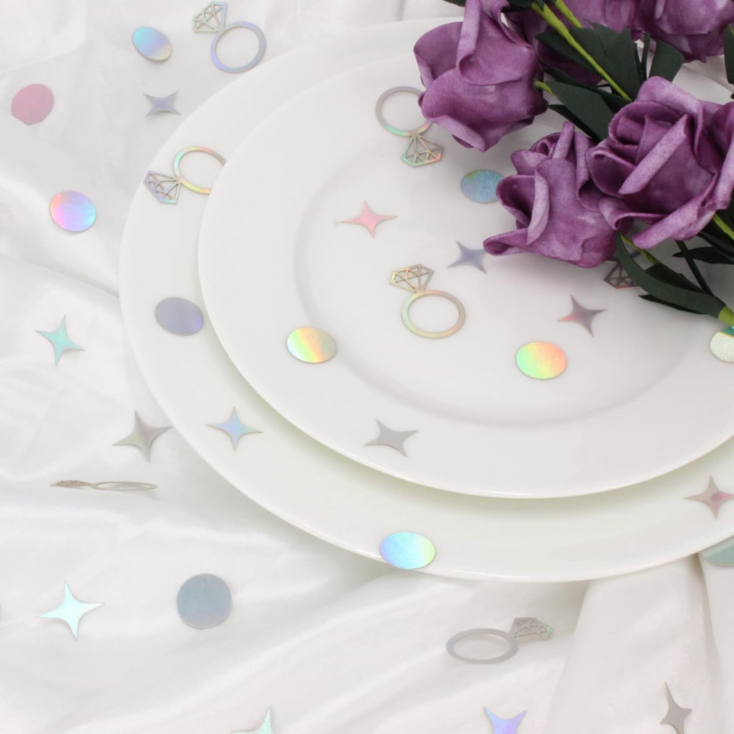 300 PCS Iridescent Bachelorette Confetti, Engagement Confetti Wedding Shower Table Decorations, Ring Table Scatters for Bridal Shower Decorations
