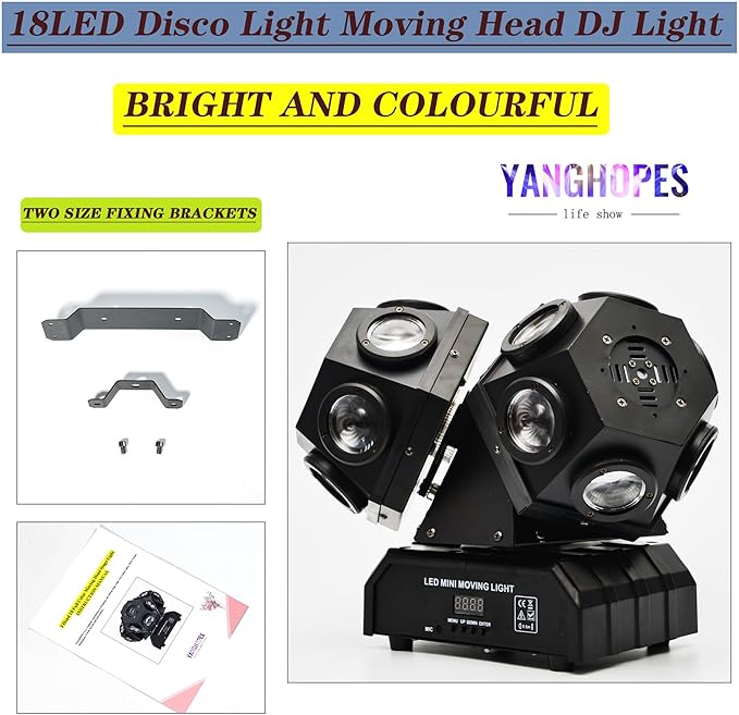 18LEDs Moving Head DJ Light Rotating Beam Lights Stage DJ Lighting Led Pinspot Uplighting Lights for Events Sound Activated Dmx512 Light for DJ KTV Disco Party Wedding Concert Festival