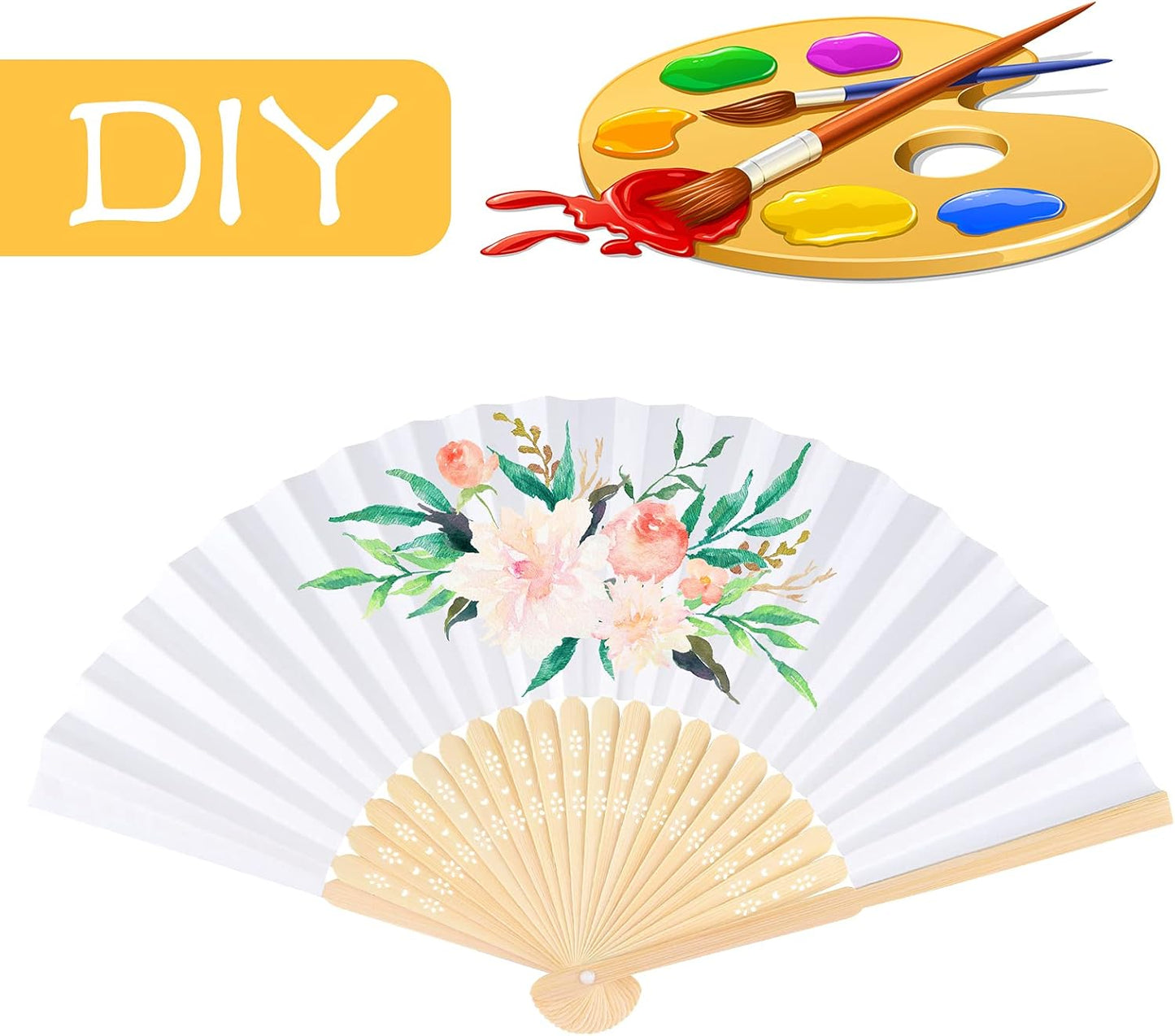 FEPITO 48 Pieces Handheld Paper Fan Paper Folding Fans with Bamboos for Wedding Gift, Party, Home, Multicolor