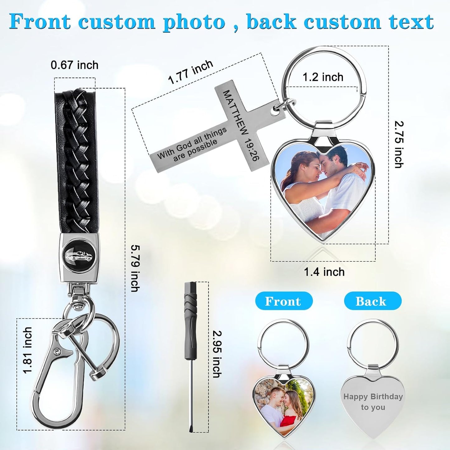 Double Side Custom Keychain with Picture Personalized Engraving Photo Text Customized Gifts for Men Women