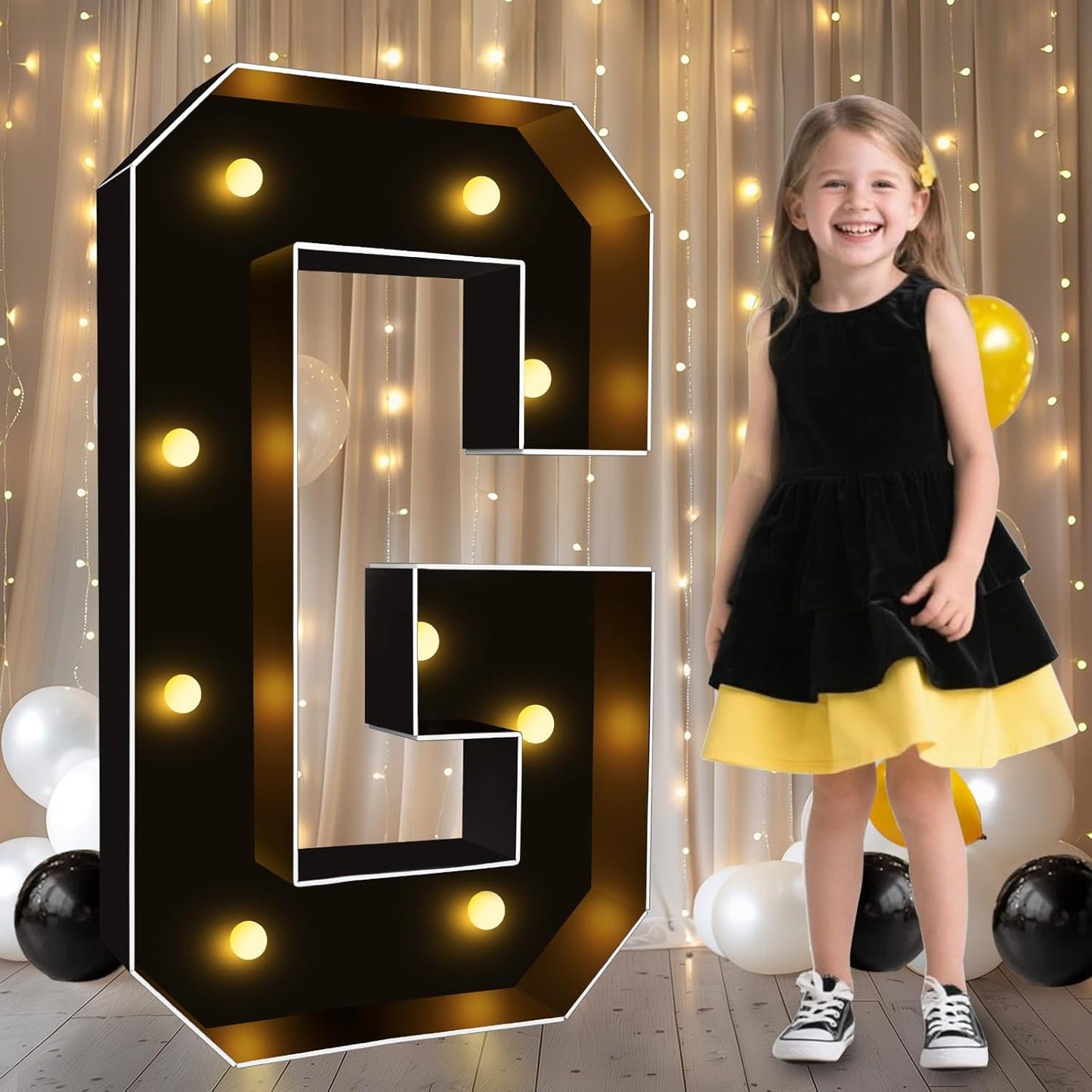 Pooqla 3FT Marquee Light Up Letters, Black LED Party Decor Large Marquee Letters 3 Feet Tall, Giant Mosaic Letter for Birthday Graduation Anniversary Wedding Decoration, Letter G