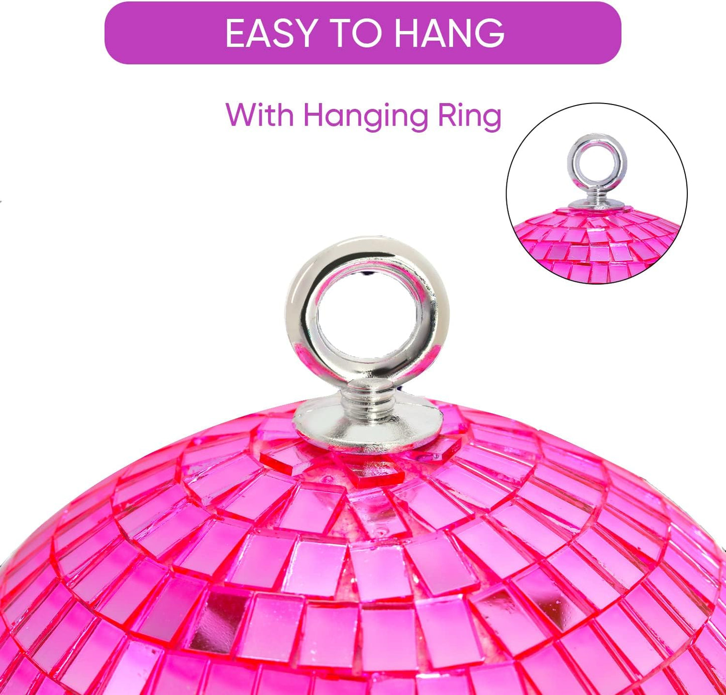 Pink Mirror Disco Ball 6 inch Small Reflects Light Mirror Ball with Hanging Rings for Party Decorations, 70s Theme Party, Christmas Decorations, DJ, Wedding, Birthday