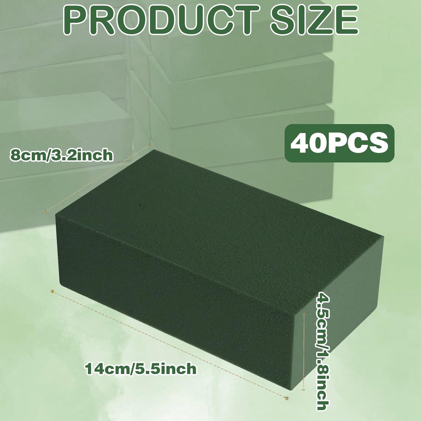 40Pcs Floral Foam Blocks, Floral Foamused for Plant Foam and Flower Green Floral Foam Blocks for Dried and Fresh Flowers Florist Foam Dry Foam for Artificial Flowers Supplies 5.5 X 3.2 X 1.8 in