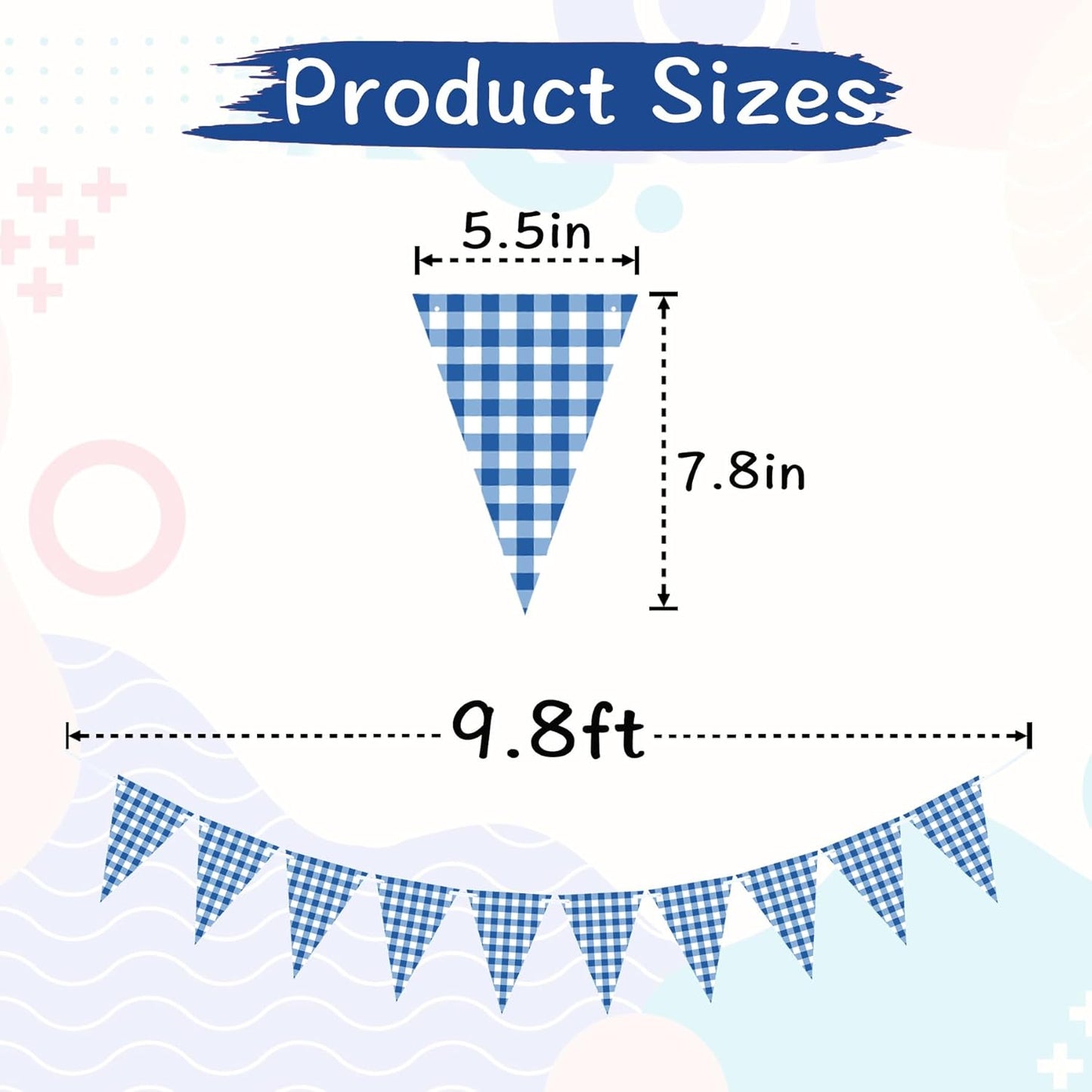 2 Pieces Blue Checkered Flags Banner, Double Sided Blue and White Gingham Bunting Garland for Summer BBQ Picnic Wedding Baby Shower Birthday Party Decorations Supplies