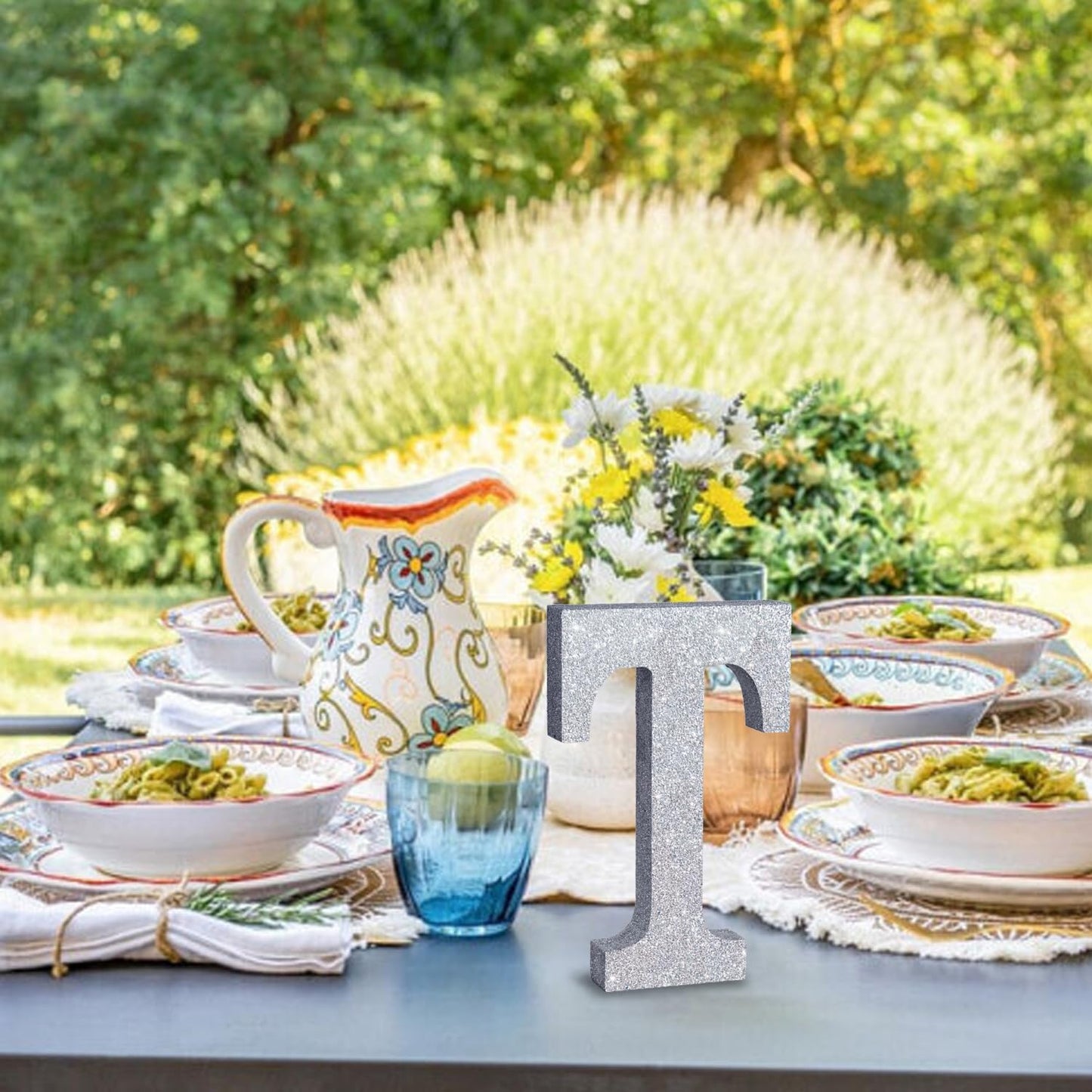 TONIFUL 8 Inch Silver Glitter Letter T Table Centerpiece A-Z Silver Birthday Party Decorations,Silver Alphabet T for Birthday,Chrismas,Graduation,Bridal Shower,Wedding,Anniversary Party Supplies