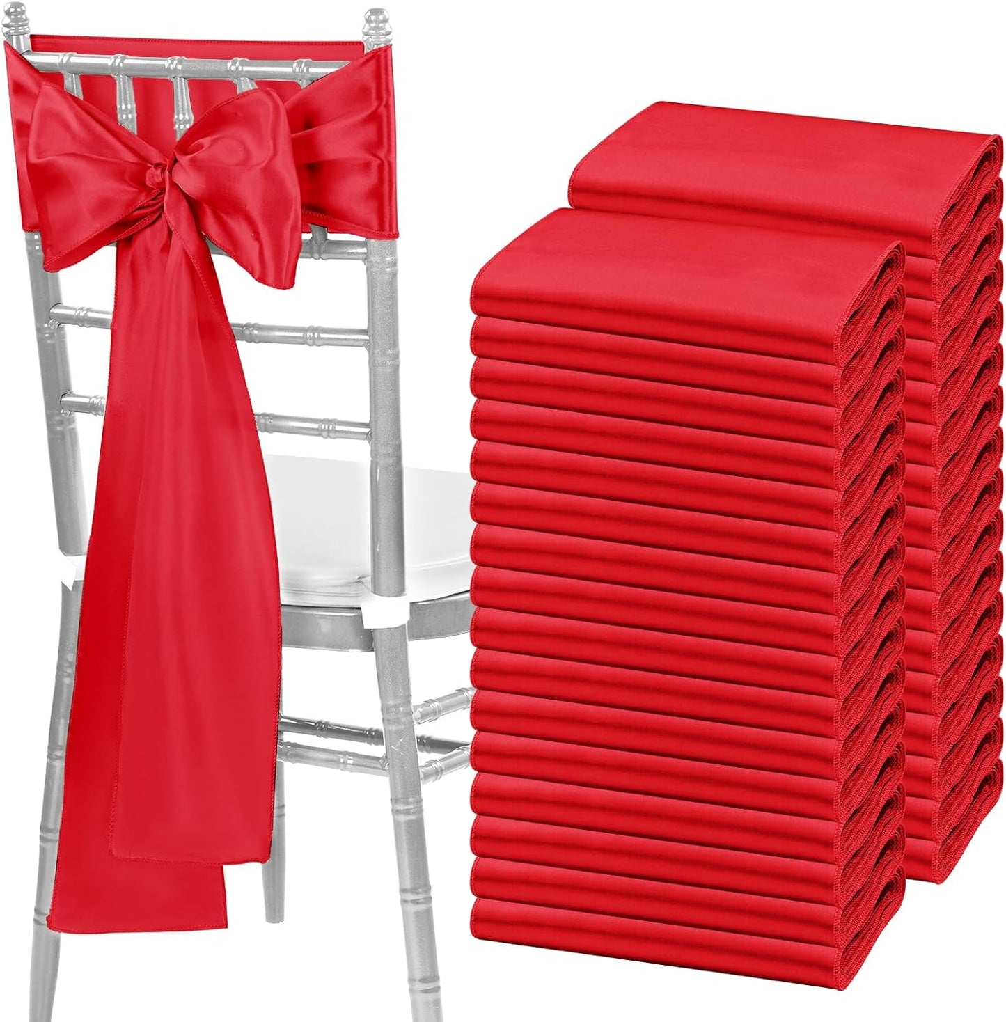 fani 120 PCS Red Satin Chair Sashes Bows Universal Chair Cover for Wedding Reception Restaurant Event Decoration Banquet,Party,Hotel Event Decorations (7 x 108 inch)