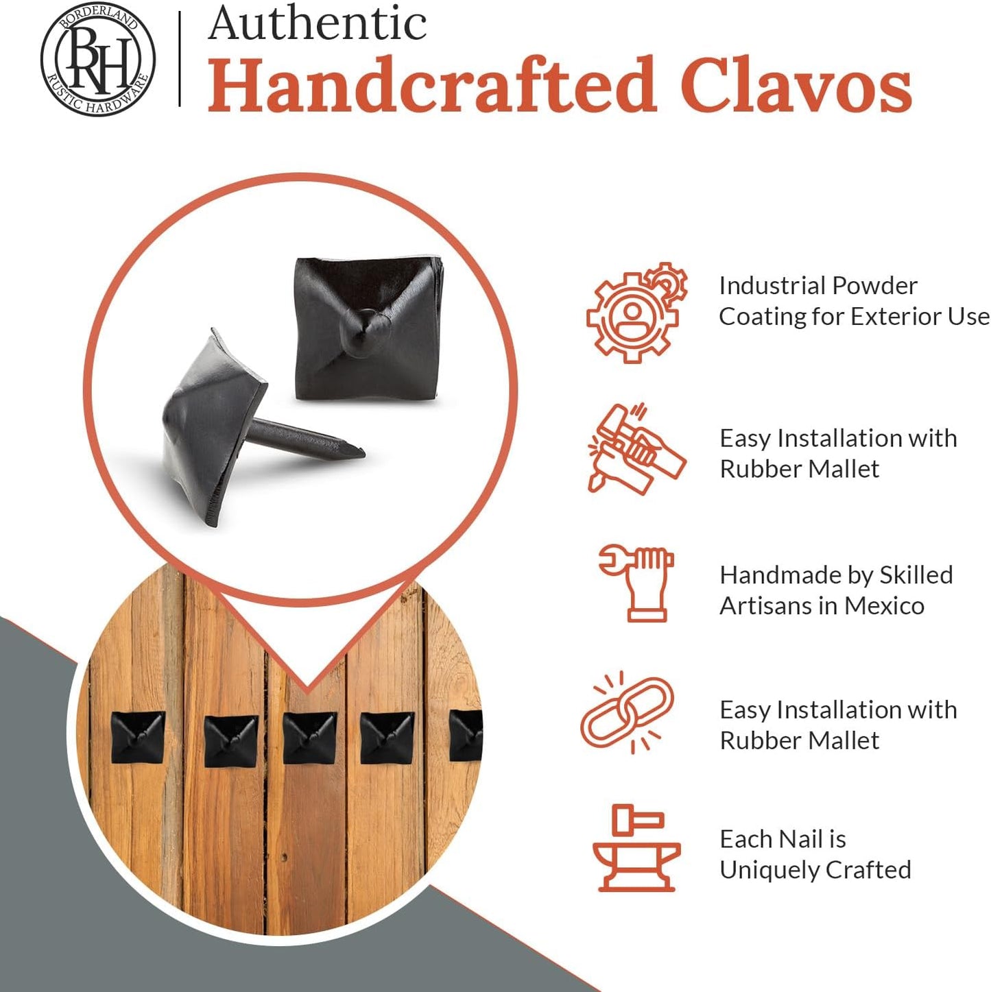 25 Pack 0.75" Square Head Iron Clavos Decorative Nails – Black – Handmade Rustic Square Fasteners for Farmhouse Shutters, Faux Wood Beams, Barn Doors, Shutters, and Gates – Ornamental Wood Accent