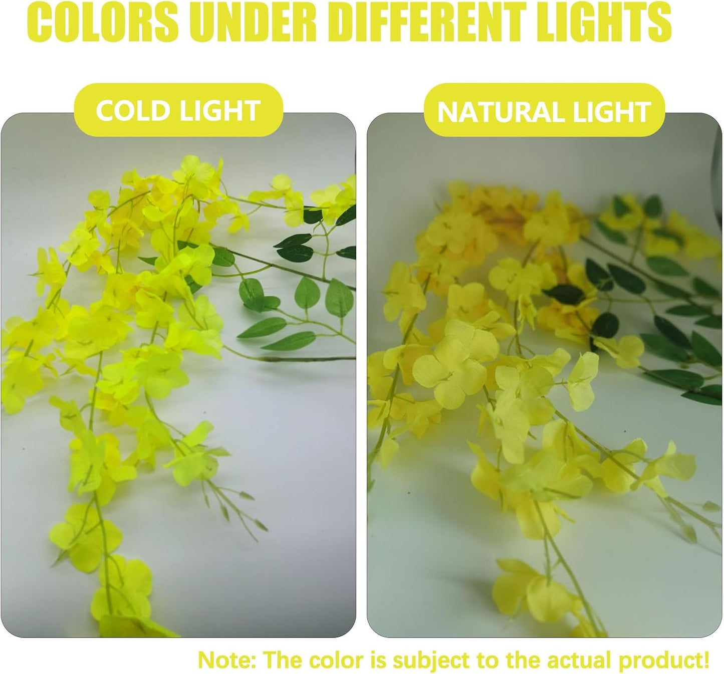 12 Pack Yellow Wisteria Hanging Flowers, 3.44 Ft Fake Hanging Flowers, Artificial Wisteria Garland Vines for Wedding Room Backdrop Outdoor Patio Garden Decoration