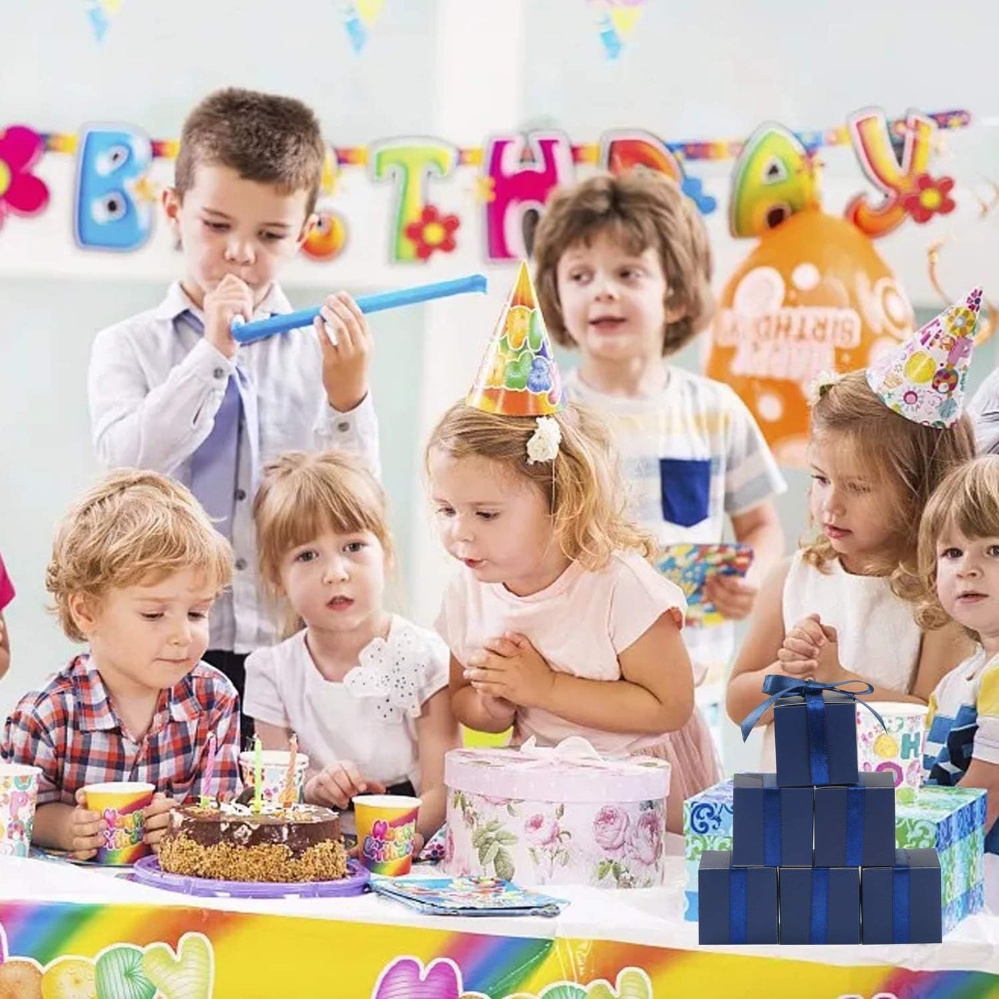 COTOPHER 60pcs Small Gift Boxes, Favor Boxes 2x2x2 inches Paper Gift Boxes with Ribbons Candy Box for Wedding Favors Baby Shower Bridal Shower Birthday Party (60pcs 2x2x2, Blue)