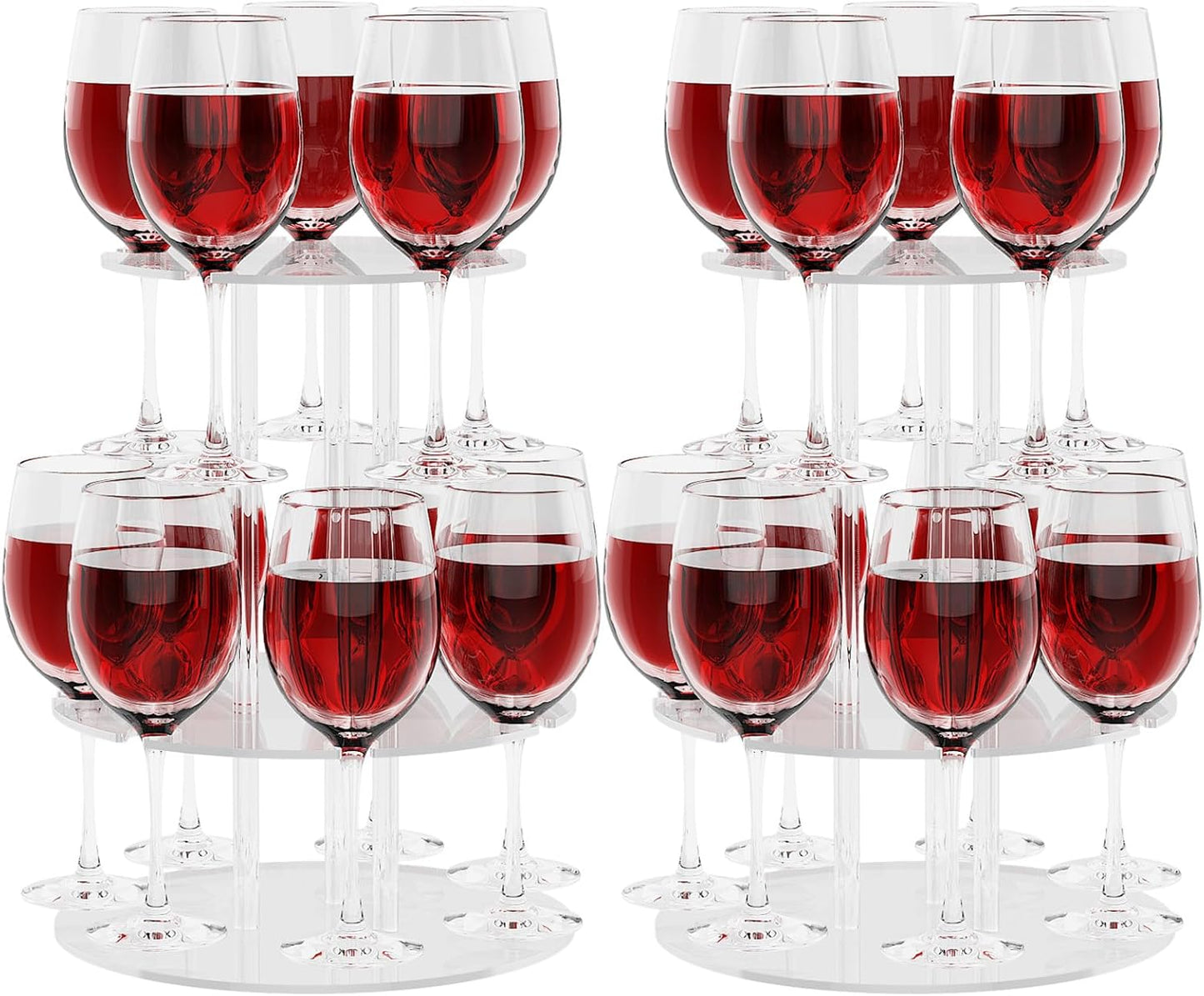 Champagne Tower, Circle Acrylic Champagne Display Rack Stand with 12 Slots, 2 Tiers Floating Sight Champagne Flute Holder for Party, Wedding, School, Celebration, 11.8x11.8x15.4 inch, 2 Pcs