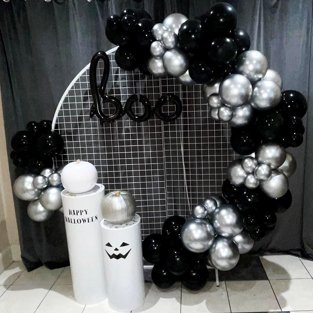 Black and Silver Balloons, 12 Inch Metallic Chrome Black Silver Confetti Latex Helium Balloons for Men Boys Birthday Baby Shower Wedding Engagement Halloween New Year Bachelorette Party Decorations