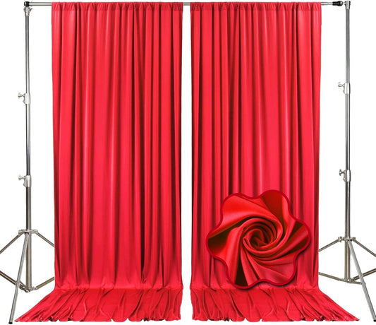 10ft x 10ft Red Backdrop Curtains for Parties, Fabric Satin Background Curtain with Rod Pockets for Weddings, Birthday, Baby Shower, Photography, Graduation Party Backdrop Drapes, 2 Panels