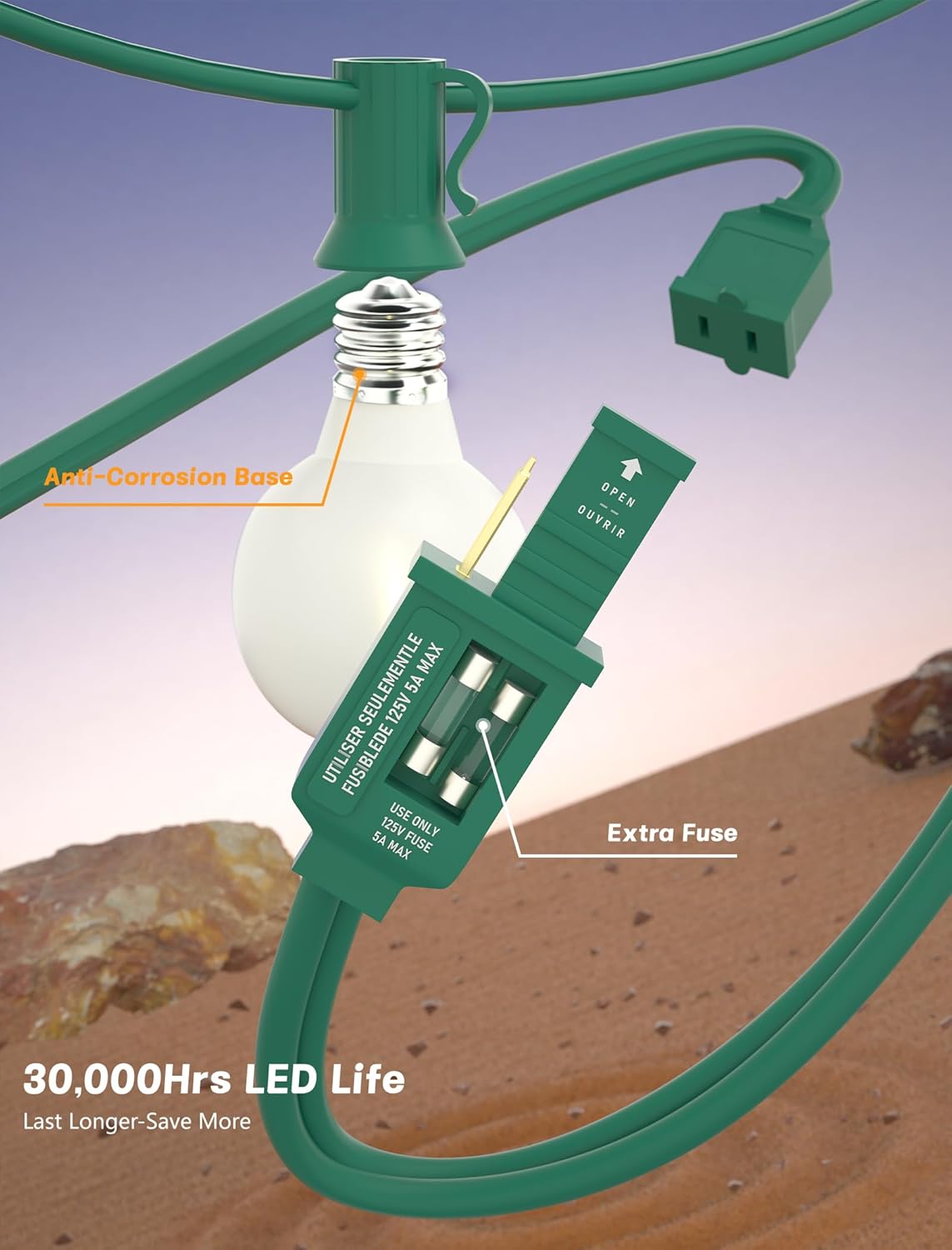 SUNSGNE 25Ft Globe Christmas Lights Outdoor, G40 LED Round Christmas Lights with 27 LED Frosted White Bulbs(2 Spare) for Yard Patio Garden Balcony Bistro Decor, Green Wire