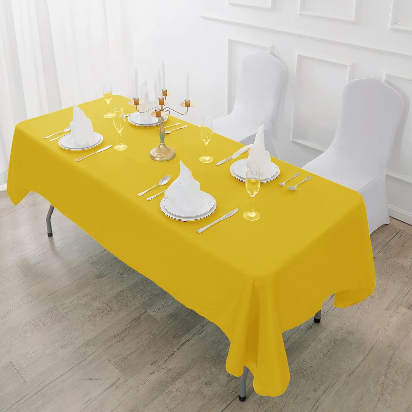 Fokitut 2 Pack Waterproof Rectangle Tablecloth, 60x84 Inch, Stain Resistant and Wrinkle Polyester Table Cloth, Fabric Table Cover for Kitchen Dining, Wedding, Party, Holiday Dinner-Yellow