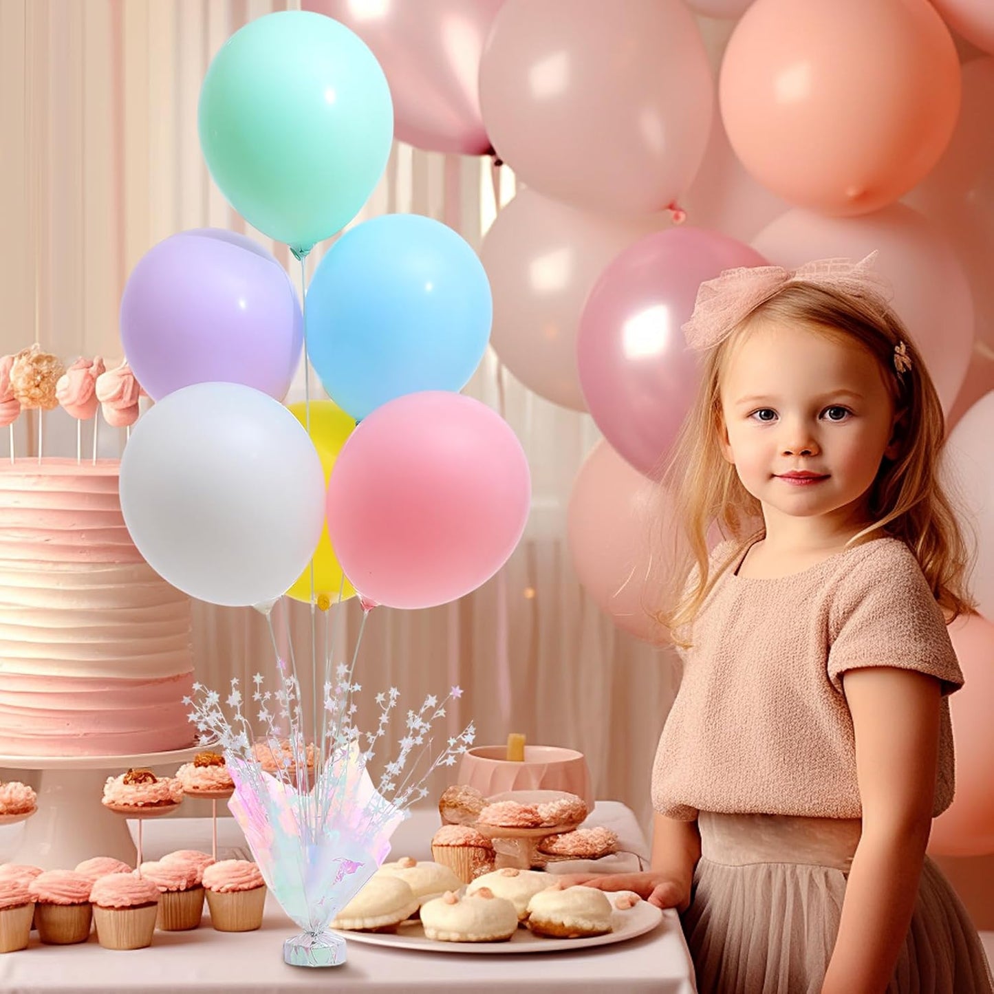 2 Set Pastel Rainbow Balloon Table Centerpieces for Birthday Parties, Balloon Stand Kit with Rainbow Balloons for Table Decoration