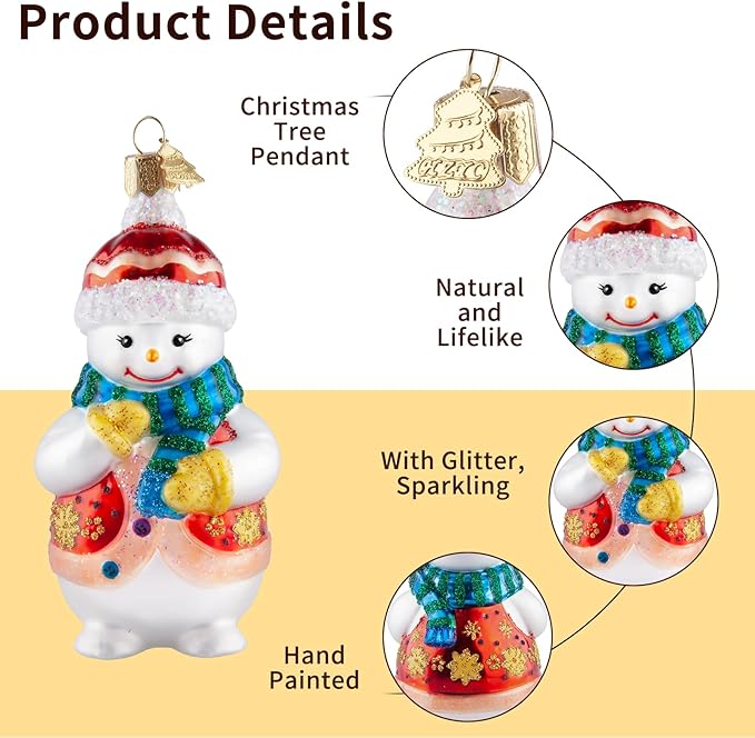Snowman Christmas Ornaments,Glass Blown Ornaments for Christmas Tree, Red Snowman Collection Figurine Hanging Ornaments,Christmas Decorations for Xmas Tree Holiday Party Daily Decor Gifts