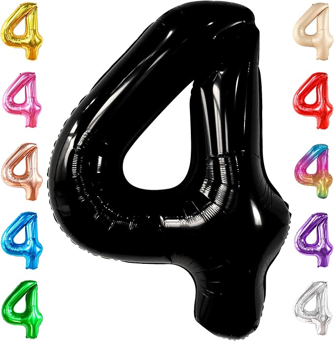 KatchOn, Black Number 4 Balloons - Giant, 40 Inch | Black 4 Balloon Number, 4th Birthday Decorations Boy | 4 Year Old Balloon, 4th Birthday Decorations for Boys | Halloween Birthday Party decorations