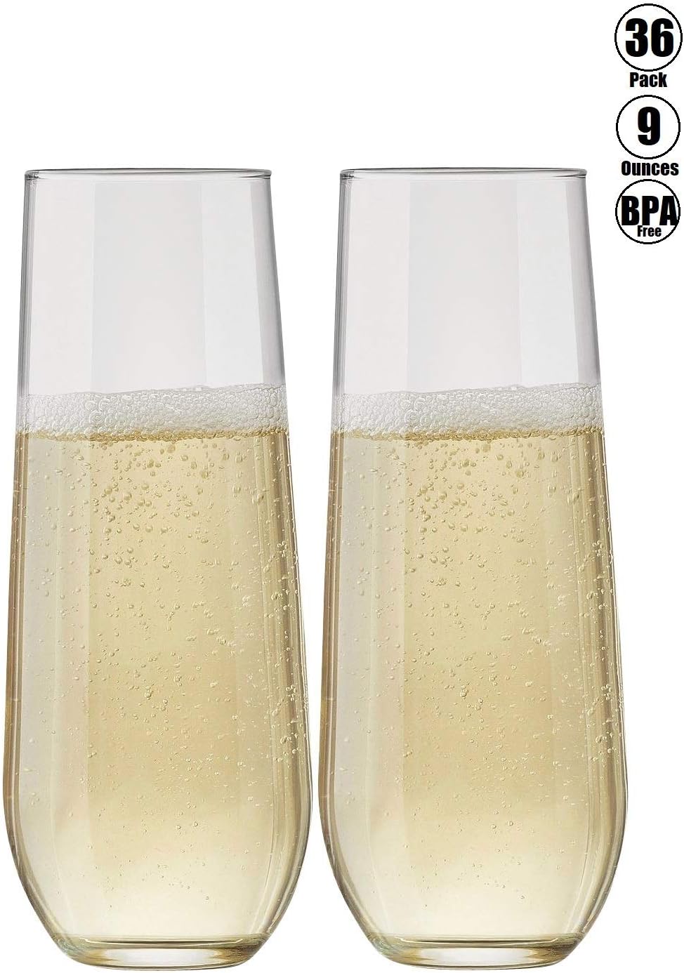 36 piece Stemless Unbreakable Crystal Clear Plastic Wine Glasses Set of 36 (9 Ounces)