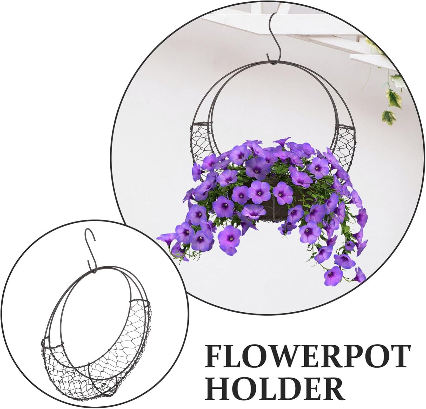 Air Plants Holders Wire Wreath Frame Hanger, 11 inch Moon Shape Wreath Form Hanging Plant Holder Metal Hanging Orchid Planter Plant Basket Holder, Succulent Wire Wreath Frame with Hook