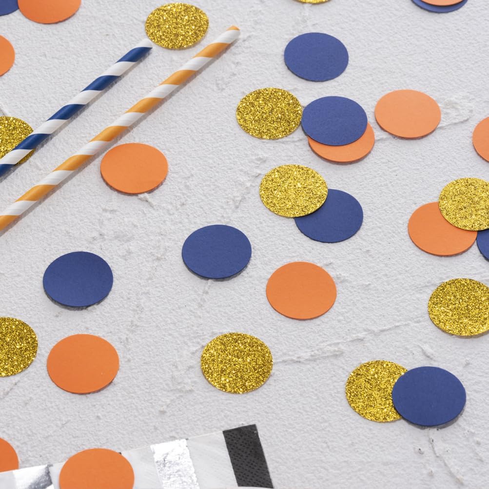 Gold Blue and Orange Confetti Table Decoration for Baby Shower Birthday Wedding Graduation Retirement Party, 1.2 inch in Diameter, 200 Counts
