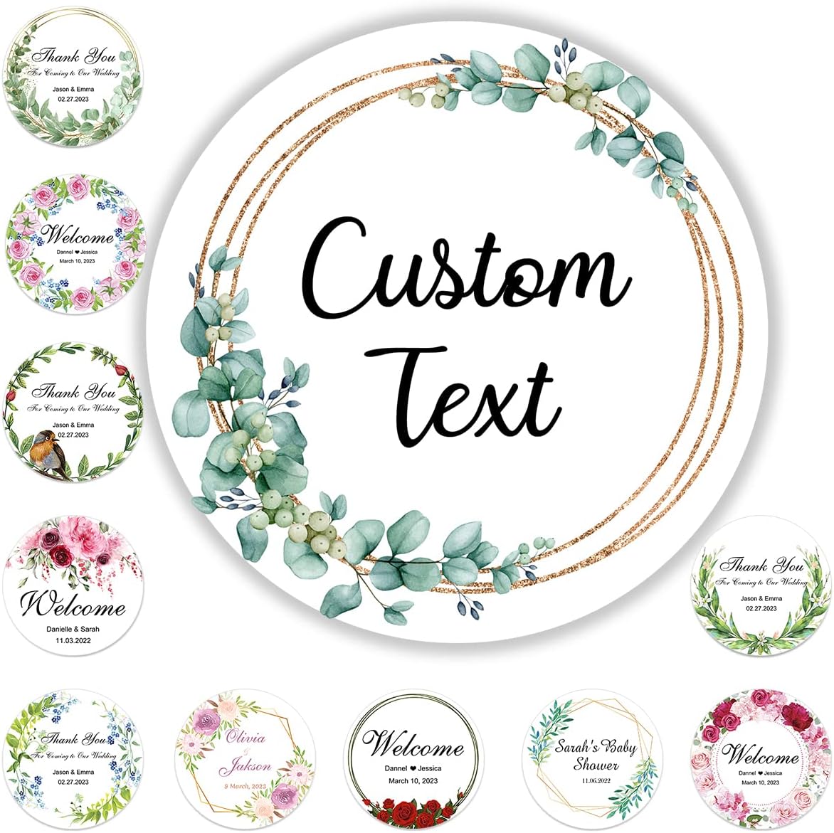 200 Pack Custom Stickers Personalized Labels for Business Logo Customized Vinyl Wedding Favors Birthday Baby Bridal Shower Make Your Own 1 Inch-10 Inch,lable-flower200