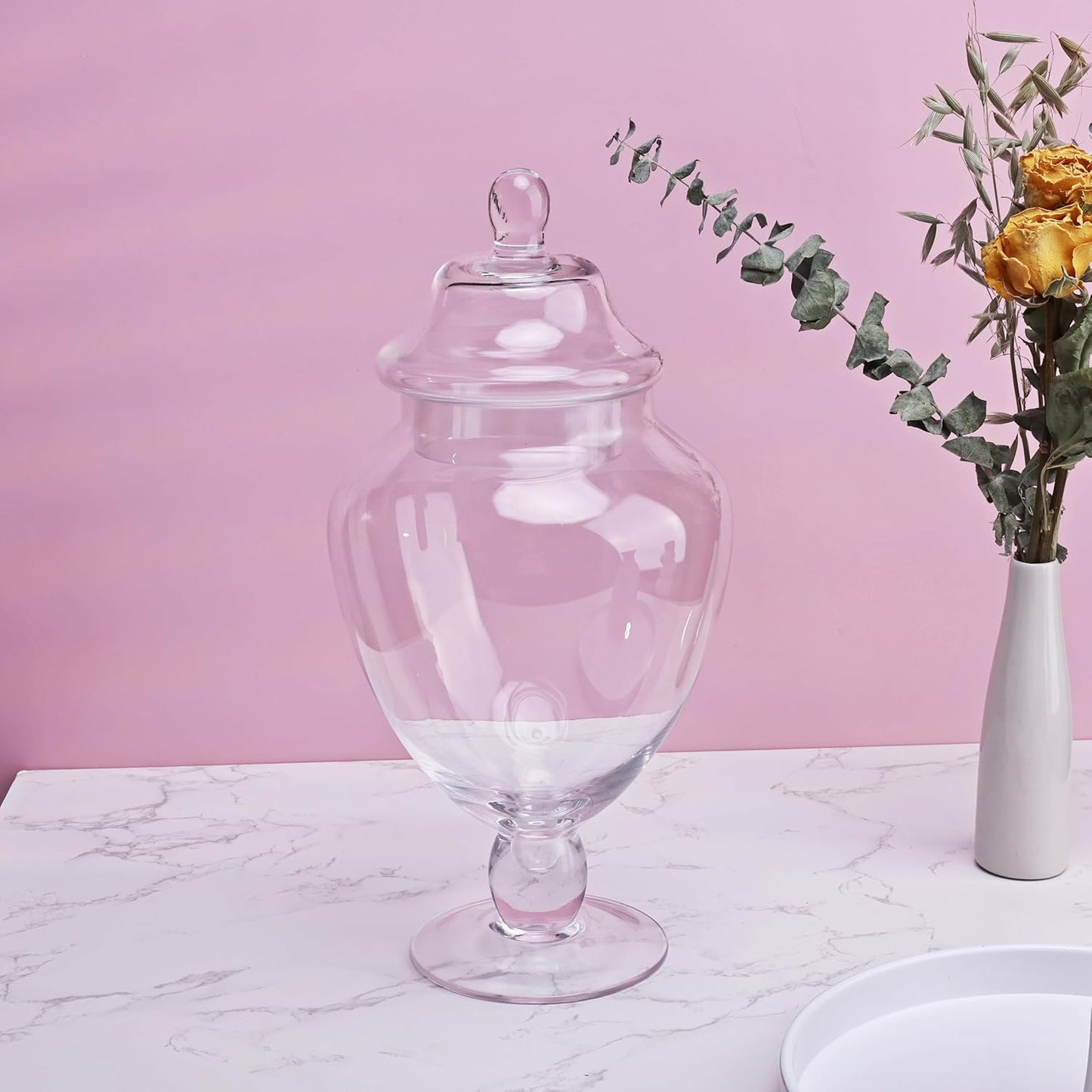 Glass Apothecary Jars with Lid, Clear Glass Candy Jar for Candy Buffet, Decorative Glass Jar for Party, Wedding and Home Decor, Classic Glass Candy Canister (Height: 12.6", Diameter: 6.5")