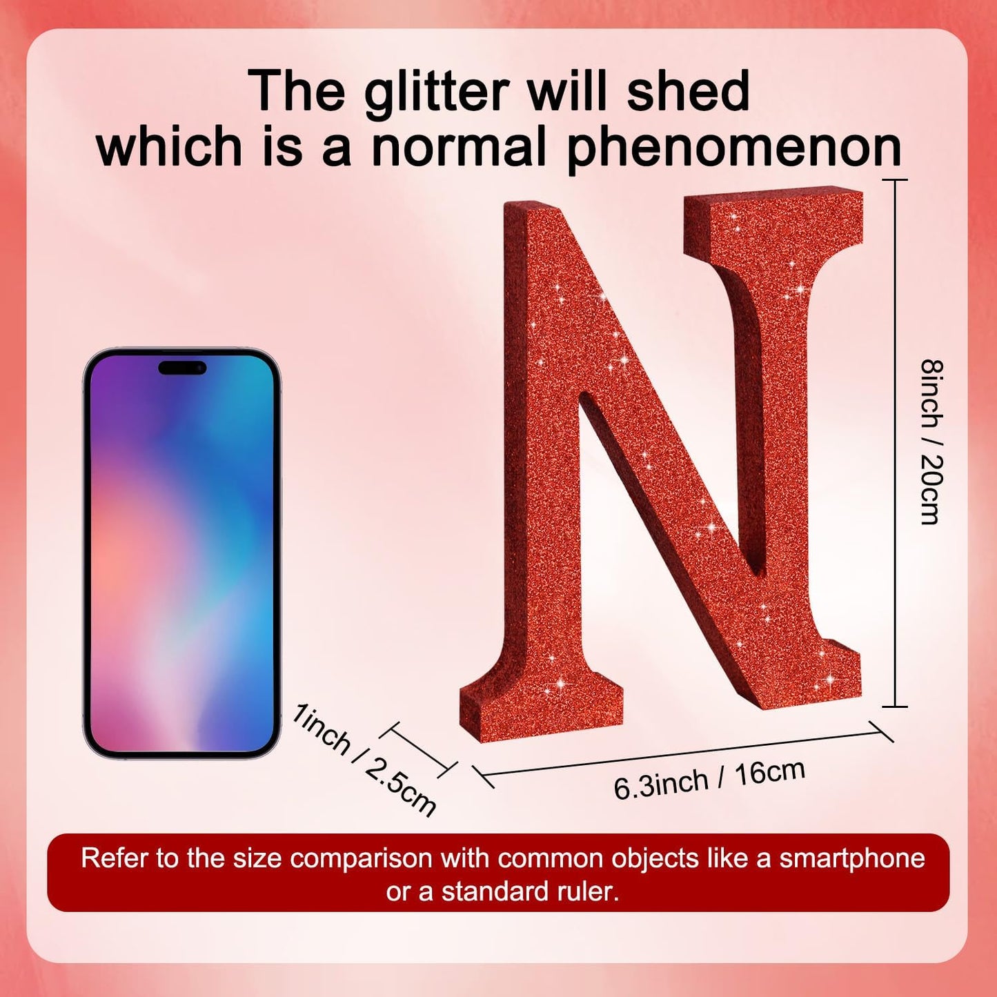 TONIFUL 8 Inch Red Glitter Letter N Table Centerpiece A-Z Red Birthday Party Decorations,Red Alphabet N for Birthday,Chrismas,Graduation,Bridal Shower,Wedding,Anniversary Party Supplies