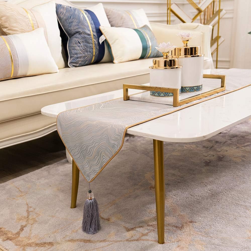 Avigers 12 x 90 Inch Decorative Luxury Abstract Striped Silver Gray Table Runners with Tassels for Home Living Room Bedroom Art Decor Wedding