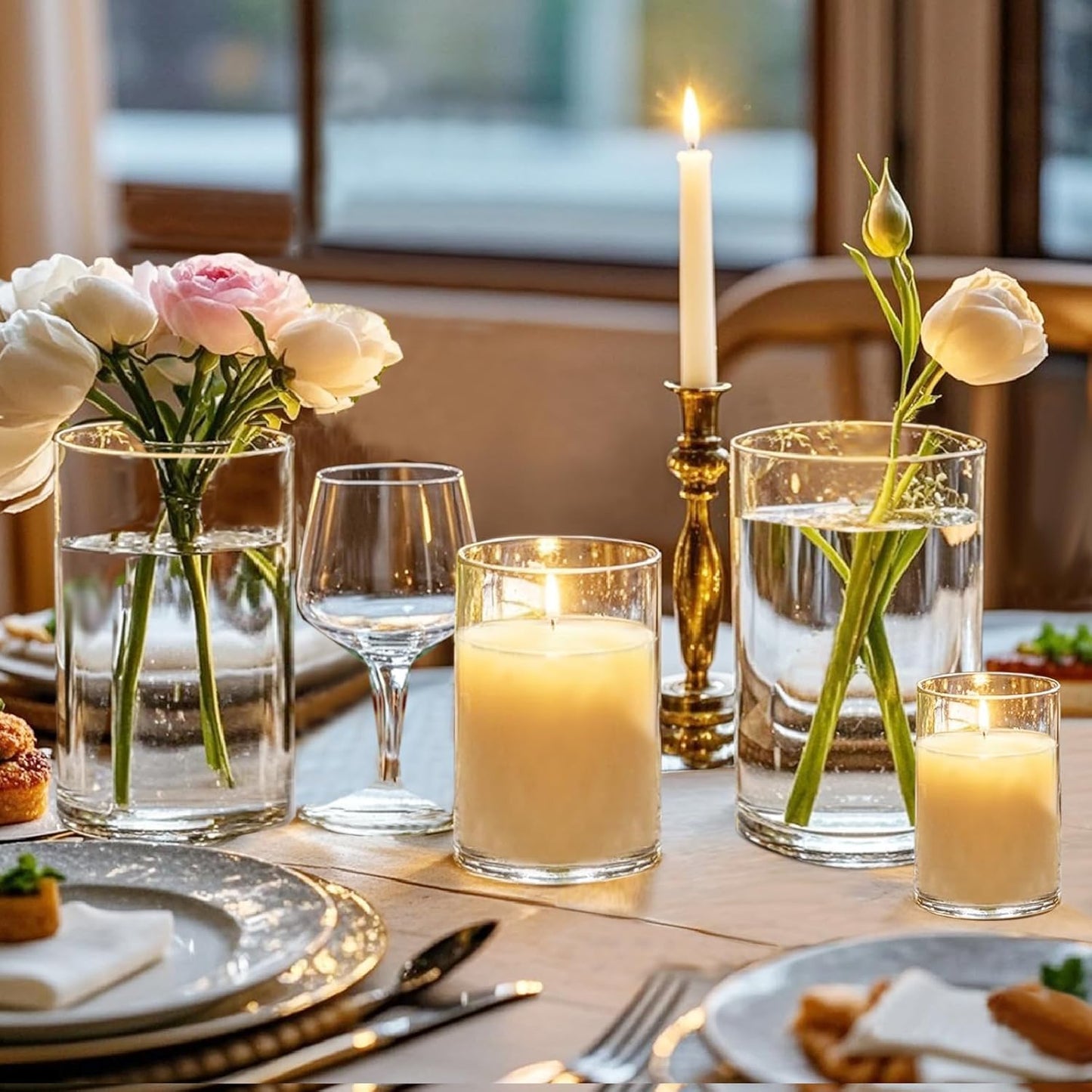 48pcs Glass Vase Cylinder for Centerpieces Small Flower Glass Clear Home Decor Centerpiece Table Flower Vase Decorations for Wedding＆Holiday 4,4,4.7,6Inch Tall