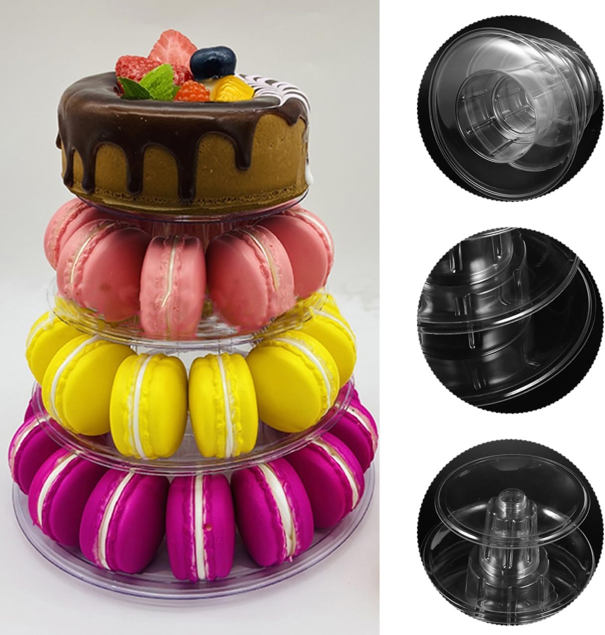 DOITOOL Macaron Tower Stand 4 Tier Transparent Plastic Round Macaron Tower Display Stand for French Macarons Cupcake Cake Holder Platter for Shower, Birthday, Wedding Party Decor