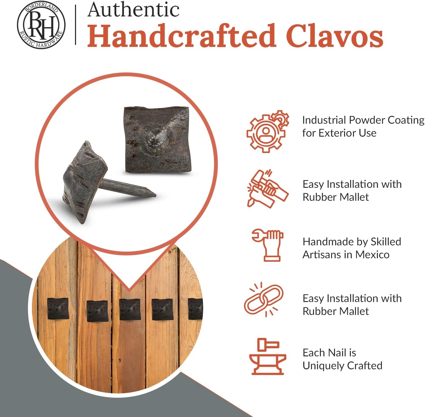 100 Pack 0.75" Square Head Iron Clavos Decorative Nails – Unfinished – Handmade Rustic Square Fasteners for Farmhouse Shutters, Faux Wood, Barn Doors, Shutters, and Gates – Ornamental Wood Accent