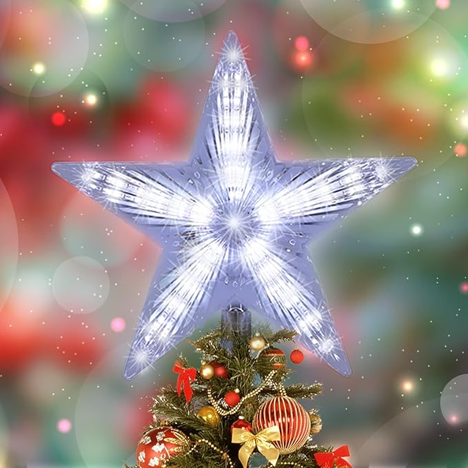 31 LED Christmas Tree Topper Star Cool White Light Christmas Tree Decor for Christmas Holiday Home Fit for General Size Xmas Tree, 8 Inch