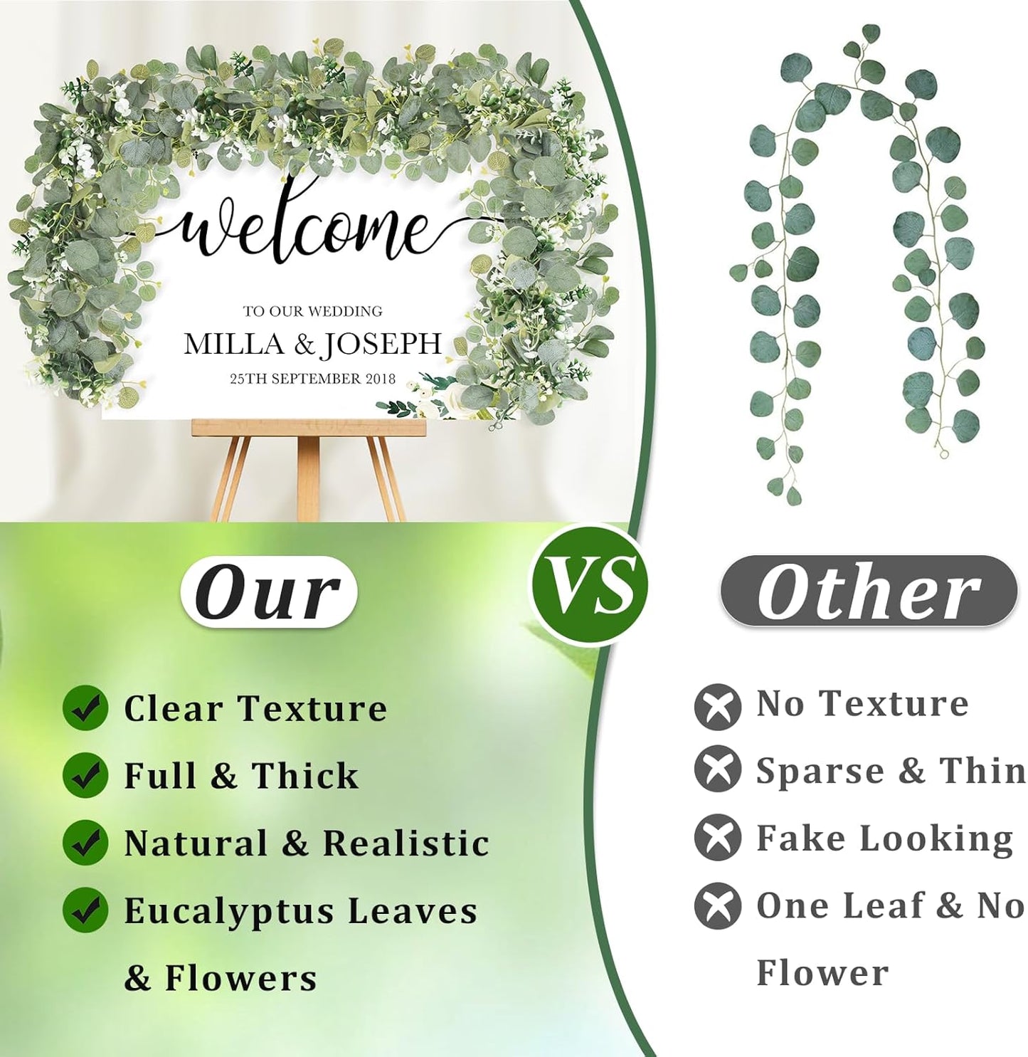 N&T NIETING 2 Pack Artificial Eucalyptus Garland with Flowers, Faux Greenery Garland Decor 6FT Eucalyptus Vines, Fake Hanging Vines Summer Garlands for Mantle Wedding Backdrop Decorations