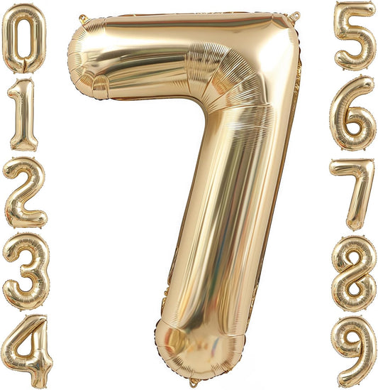Champagne Gold 7 Balloon,40 Inch Light Gold Number 7 Balloon Big Foil Mylar Helium 7 Balloon for Birthday Party