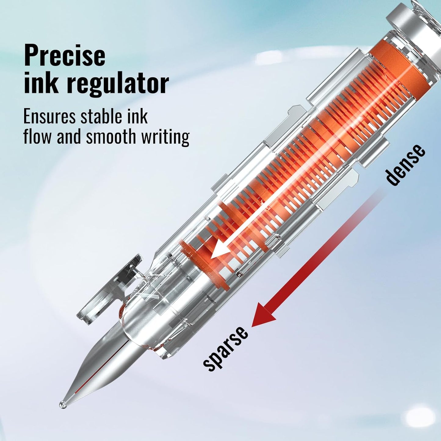 WRITECH Clictek Fountain Pen Retractable: Blue Ink Medium Nib Transparent Barrel, Gift Set Includes 5 Ink Cartridges for Smooth Writing No Leaking