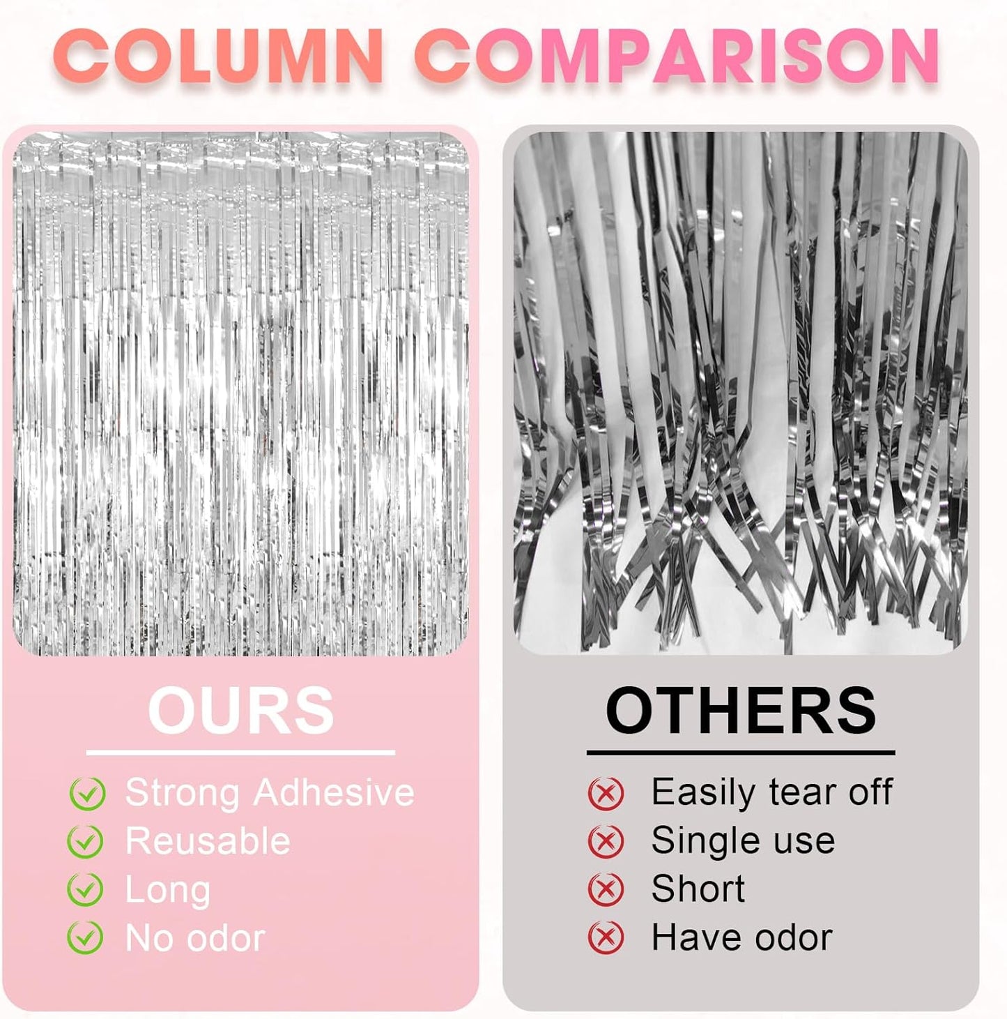 2 Pack Silver Tinsel Foil Fringe Curtains, Silver Party Decorations, Metallic Tinsel Party Streamers Backdrop for Birthday Baby Shower Graduation Wedding Bachelorette Party Decorations