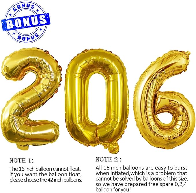 GOER 2026 Foil Number Balloons for 2026 New Year Eve Festival Party Supplies Graduation Decorations (Gold,16 Inch)