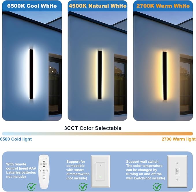Modern Outdoor Lights, 31.5in Exterior Wall Light Fixtures, Dimmable LED Porch Lights Outdoor Waterproof, Black Long Strip Wall Sconce for House Garage Outside Lighting