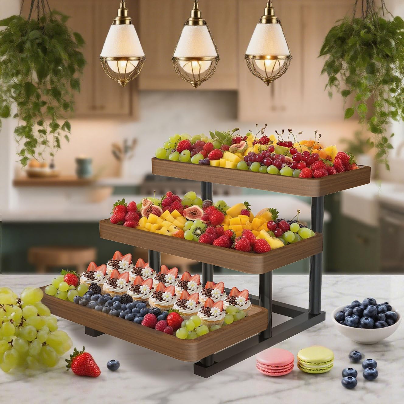 Serving Tray for Party, 3 Tier Cupcake Stand 15.7" Wooden Tiered Tray Stand Large Serving Platter for Serving Food Dessert Table Display Set Reusable Trays for Candy, Veggie, Fruit, Snack