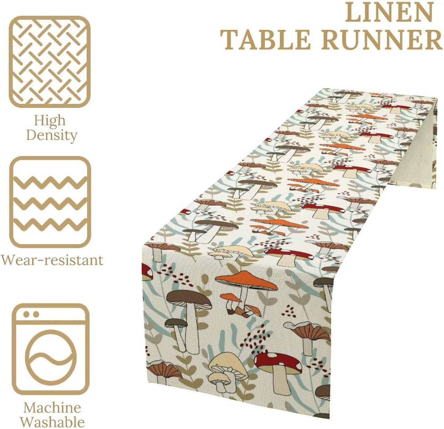 Mushroom Table Runner, Vintage Nature Plant Table Runner for Farmhouse Kitchen Dining Table Decoration for Home Party Decor 13x108 Inch