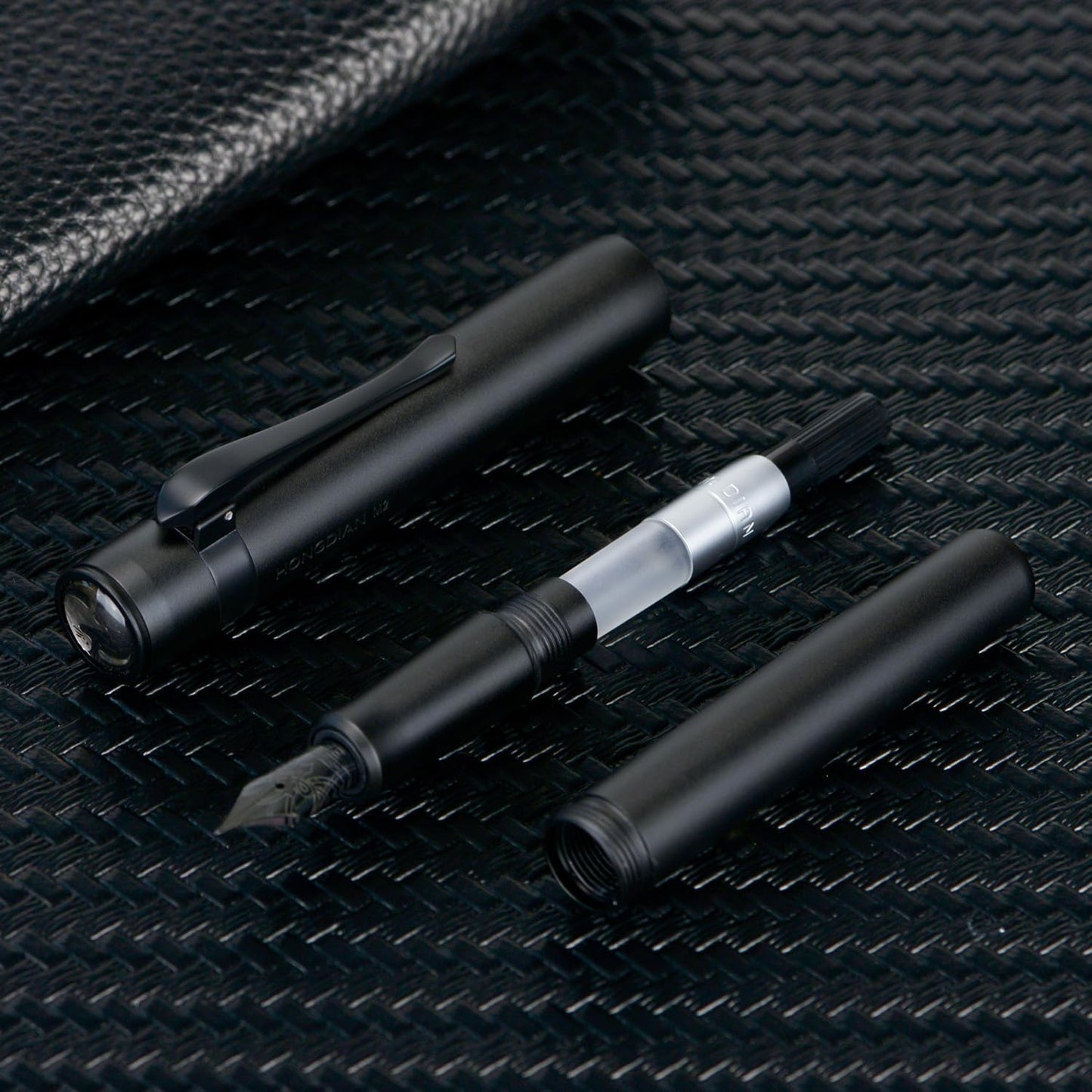 Hongdian M2 Black Forest Mini Fountain Pen, Fine Soft Nib & Sleek Shape Aluminium Short Pocket Travel Pen (Matte Black)