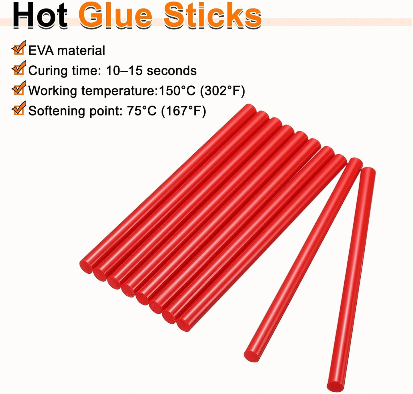 HARFINGTON 10pcs Hot Glue Sticks 0.43" Dia x 3.94" Long EVA Mini Hot Melt Adhesive Glue Stick for Hot Melt Gun Wood Plastic Glass Flowers Fabrics Foam, Red