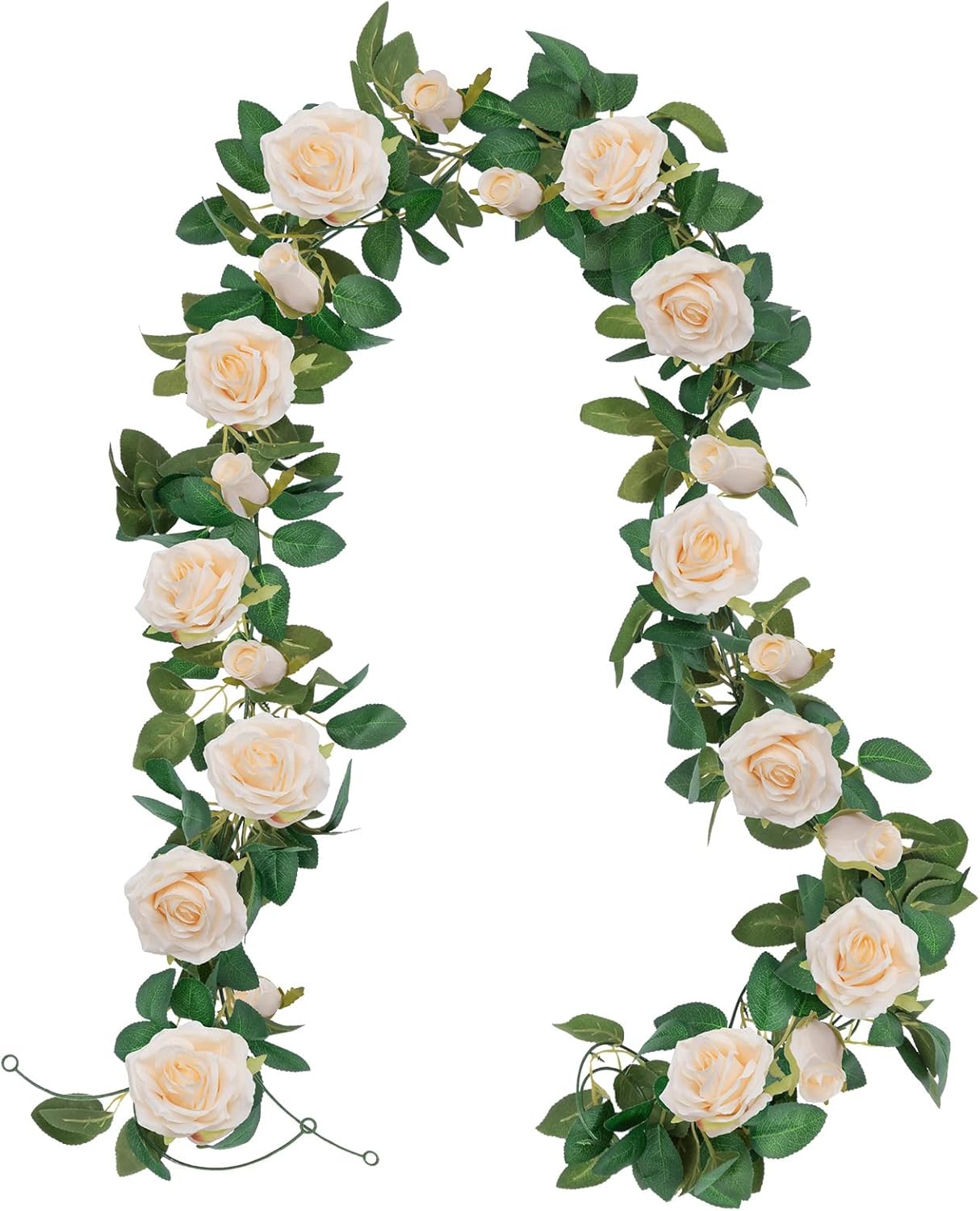 U'Artlines 3 Pack Artificial Champagne Rose Vines Floral Garlands Total 19.5 Ft Fake Vine Silk Flower Garland for Indoor Outdoor Home Wedding Arch Garden Wall Decoration