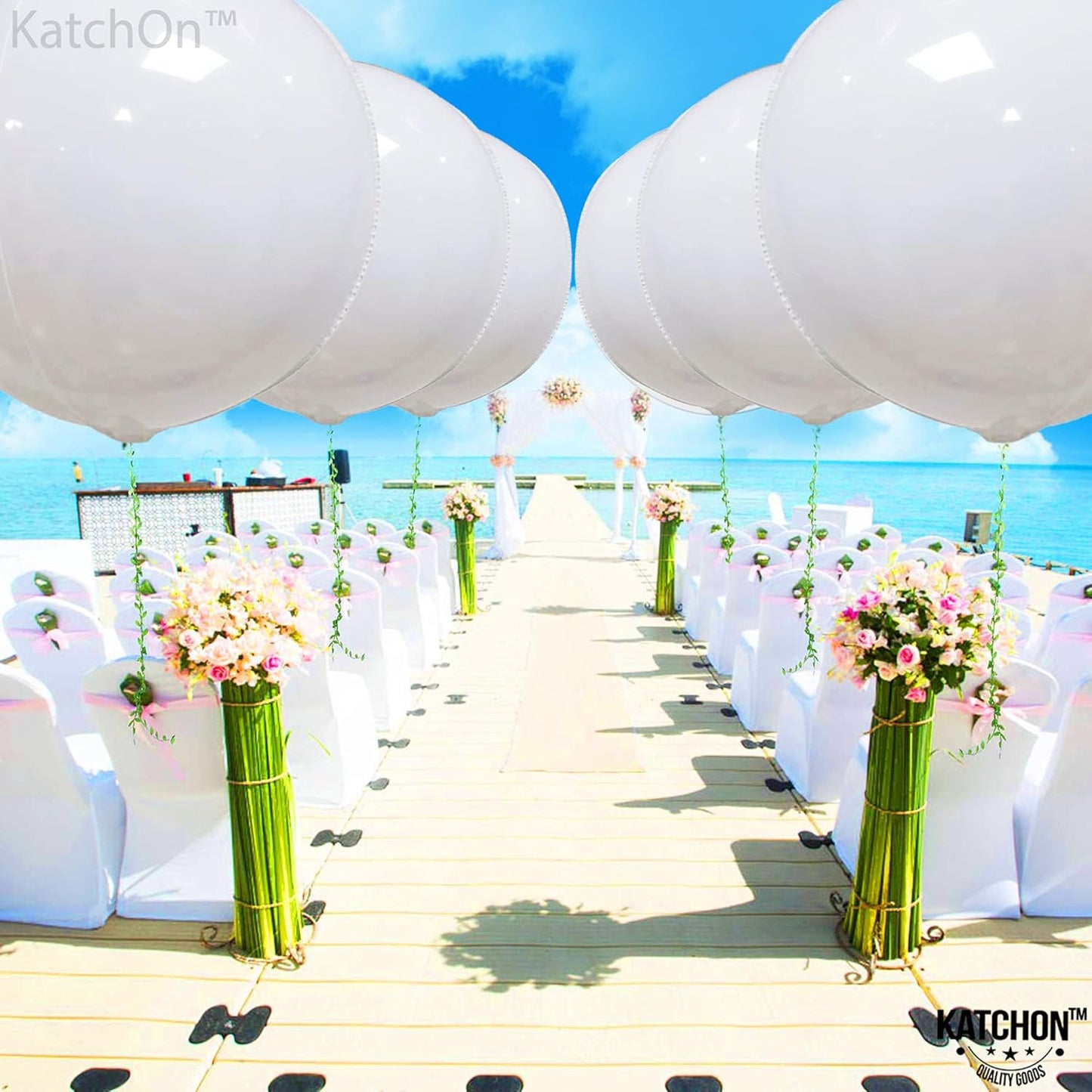 KatchOn, Round White Foil Balloons - 22 Inch, Pack of 6 | 4D Mylar White Balloons for Party Decorations | Metallic Balloon for Birthday, Anniversary, Bridal Shower, Baby Shower Decorations